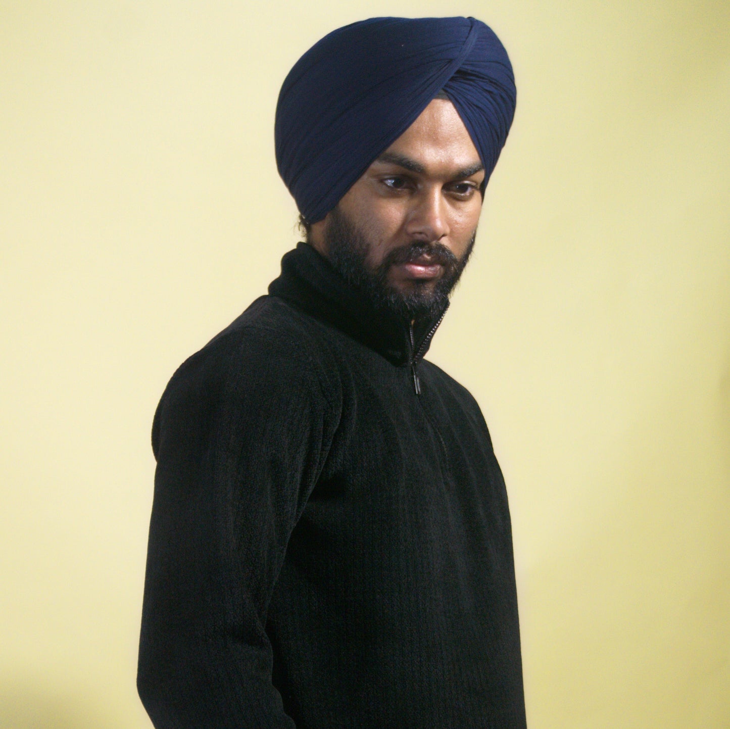 Insulated Sweater Knit Zip Polo Pullover (Black)