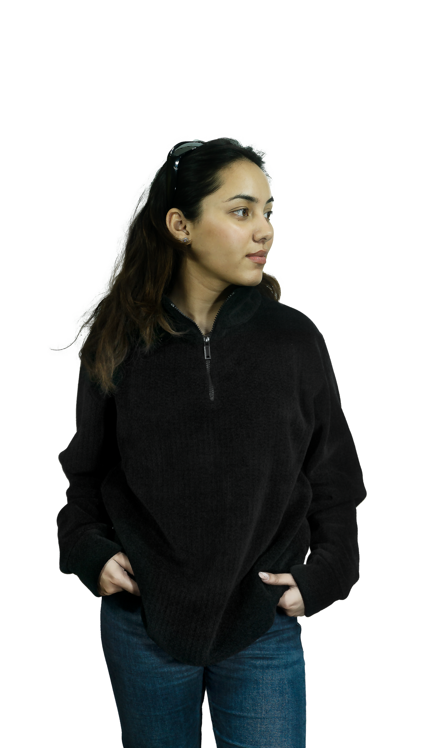 Insulated Sweater Knit Zip Polo Pullover (Black)