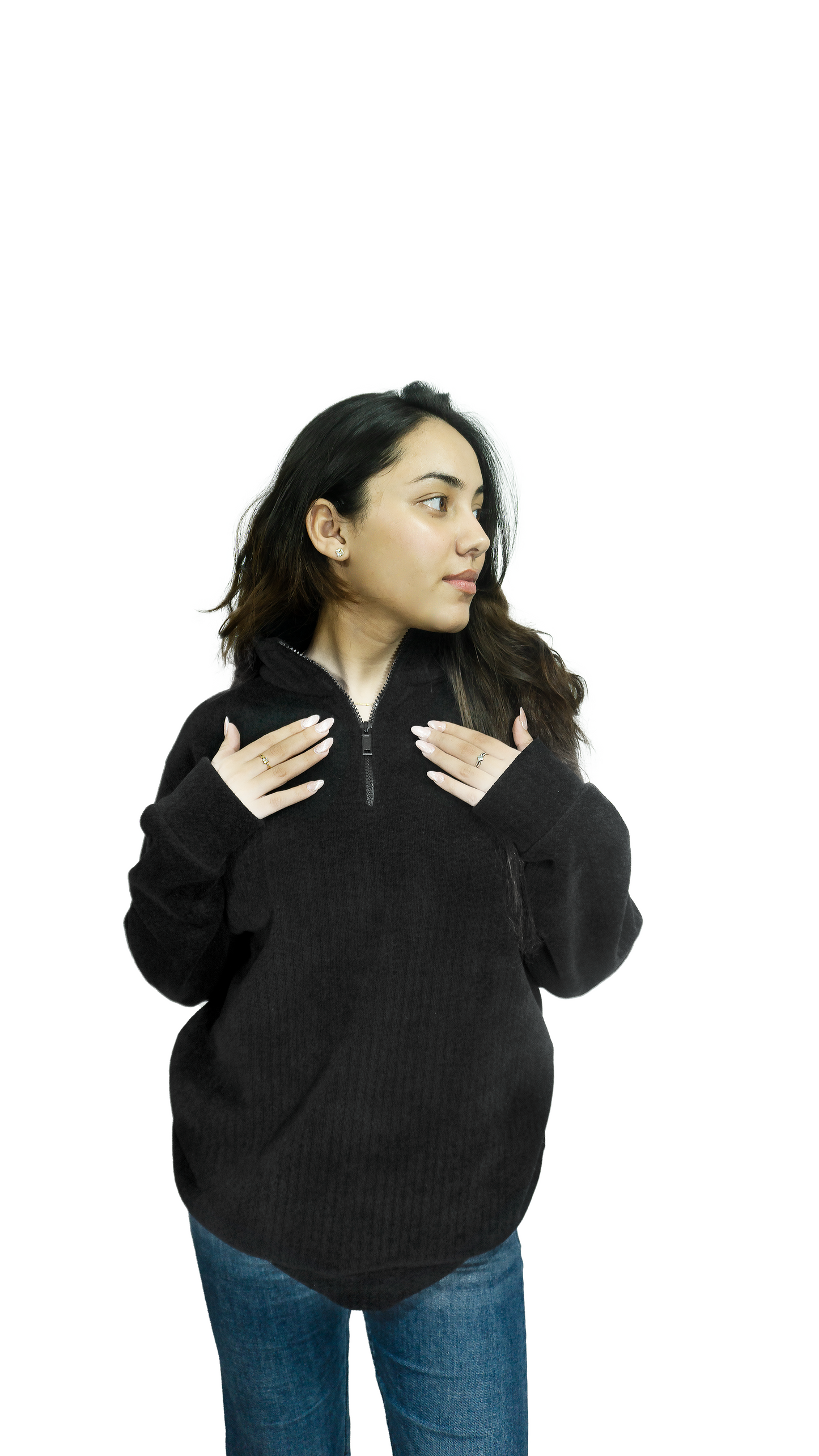 Insulated Sweater Knit Zip Polo Pullover (Black)