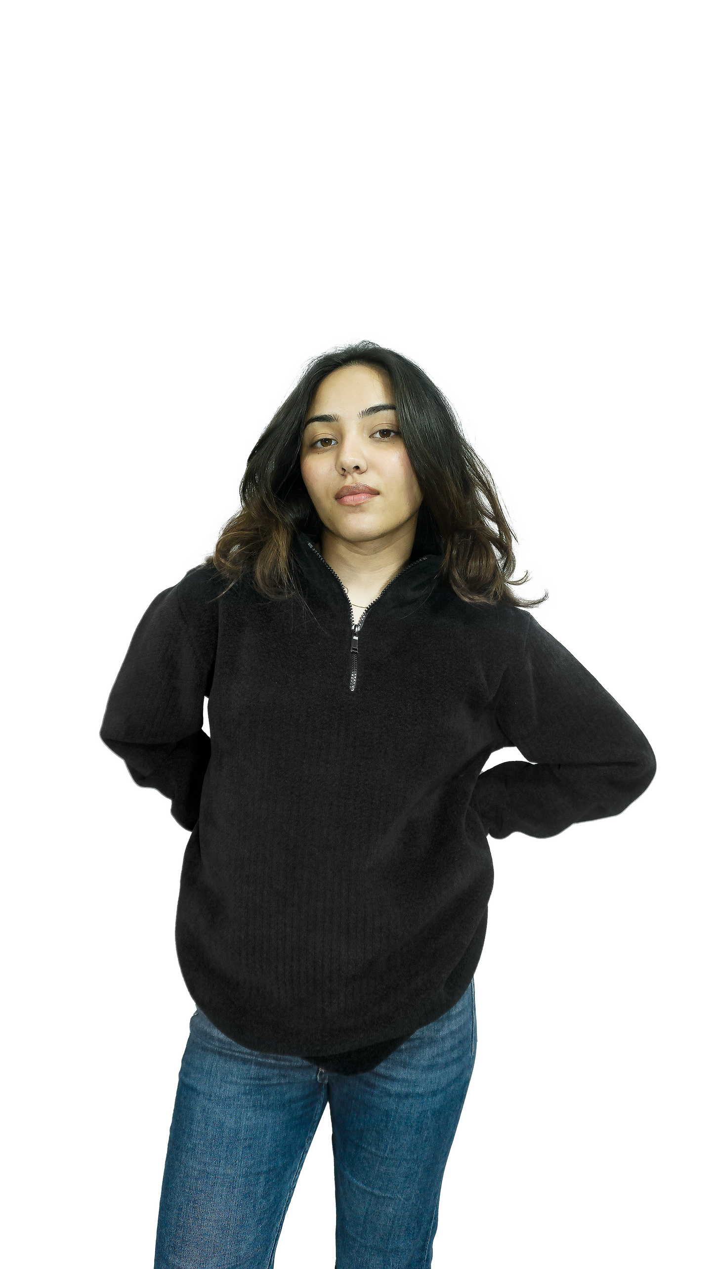 Insulated Sweater Knit Zip Polo Pullover (Black)