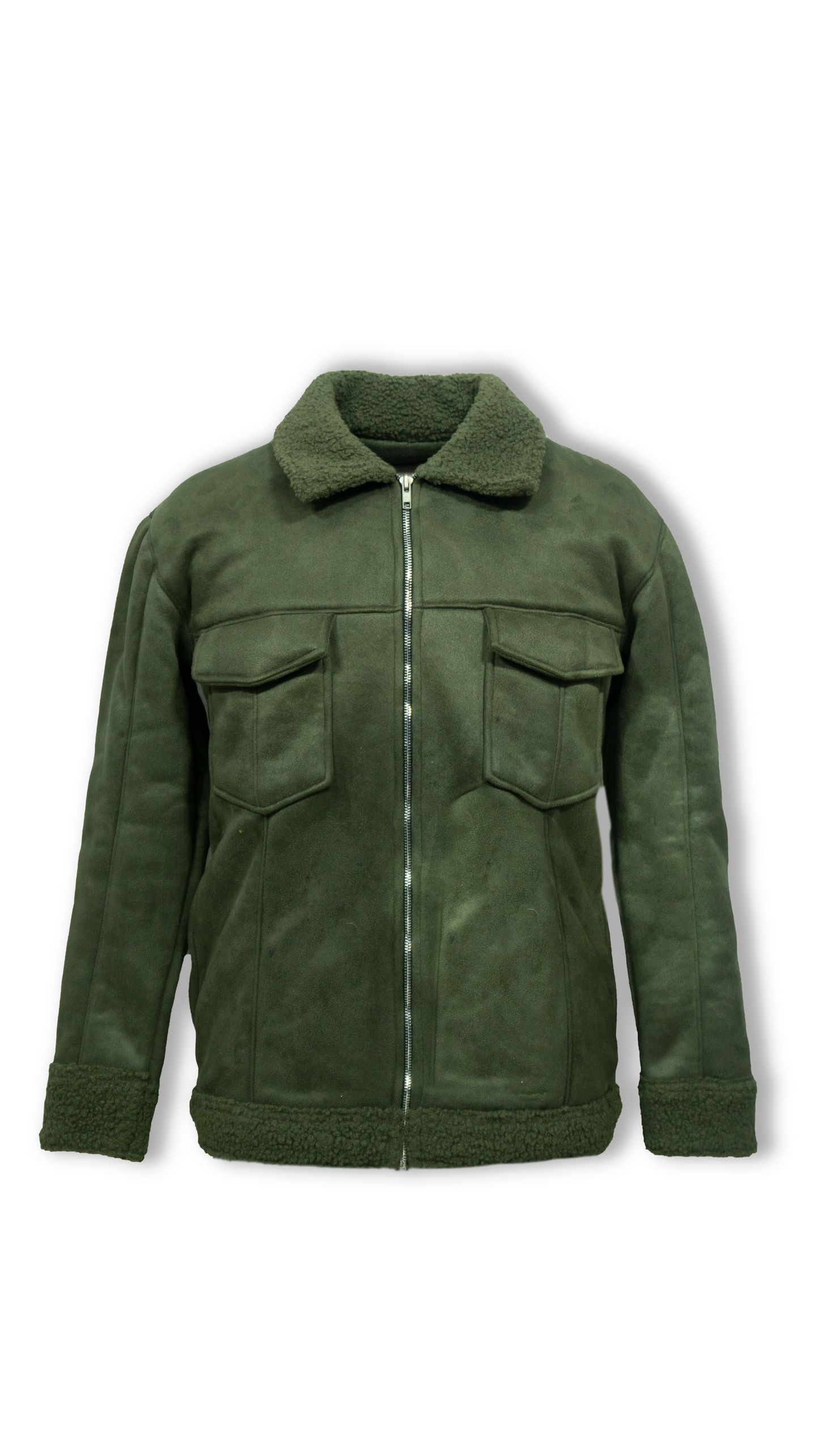 Moose suede Sherpa Fur Collar Zipper Shacket
